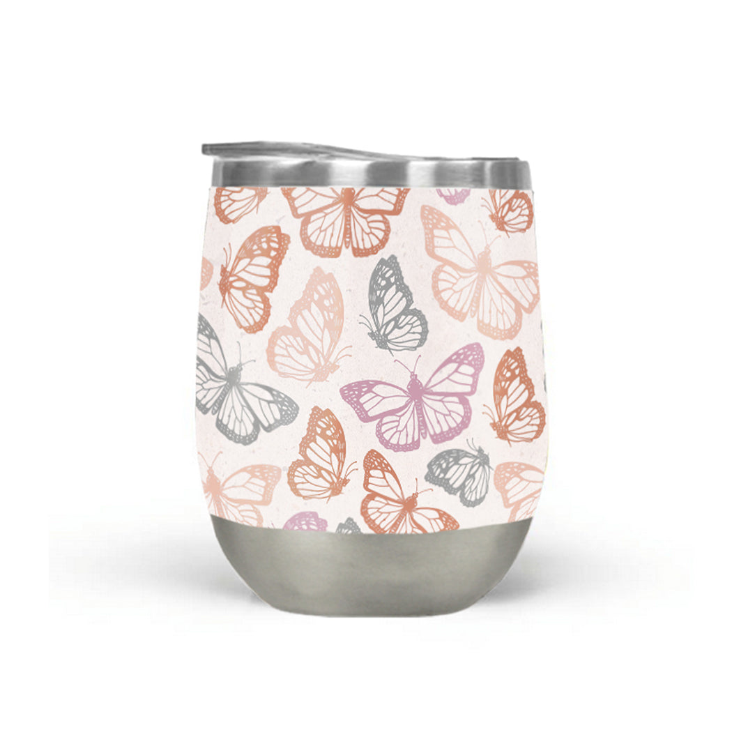 Orange & Pink Butterfly Wine Tumbler