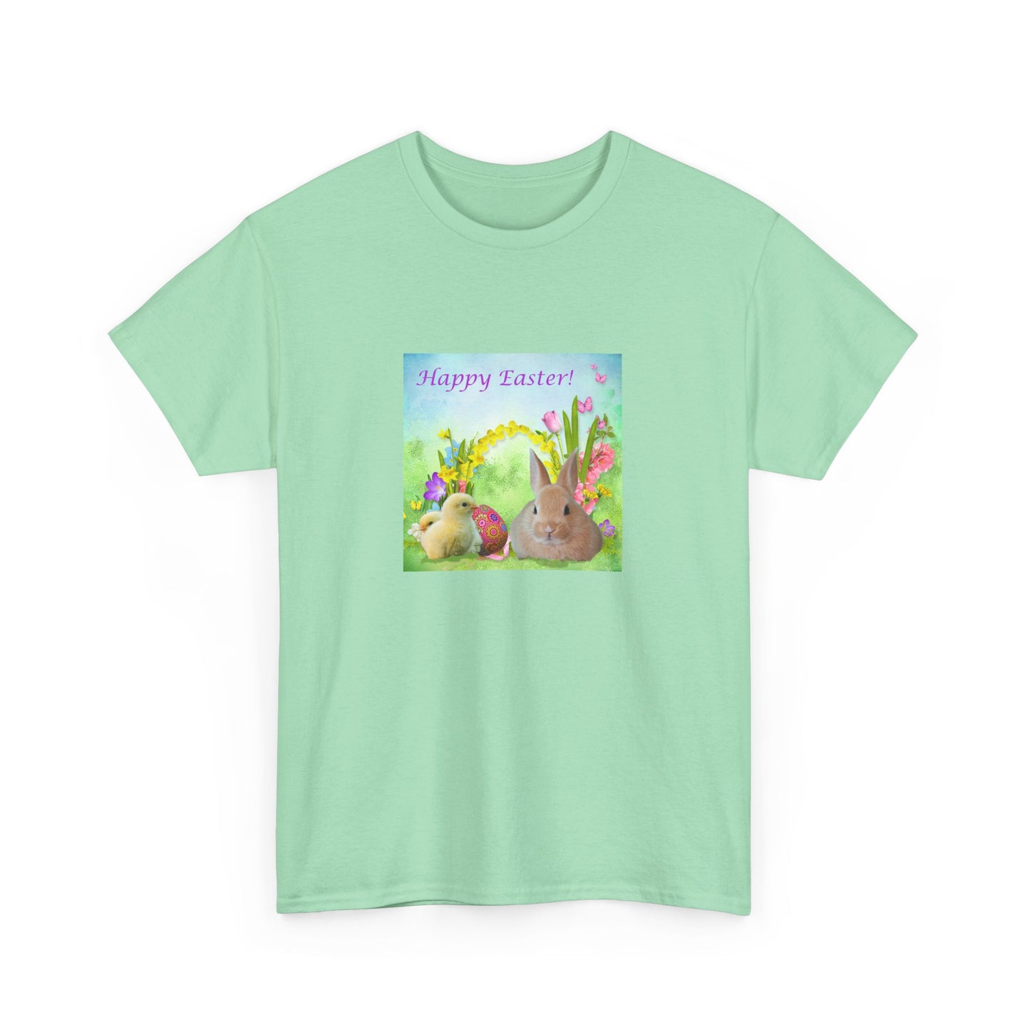 Happy Easter Unisex Heavy Cotton Tee - Cute Bunny Design