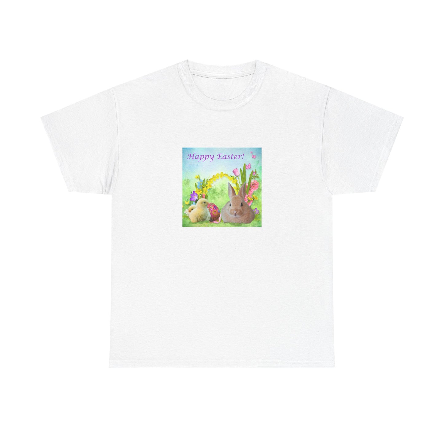 Happy Easter Unisex Heavy Cotton Tee - Cute Bunny Design