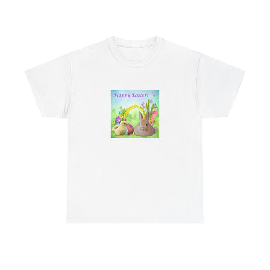 Happy Easter Unisex Heavy Cotton Tee - Cute Bunny Design