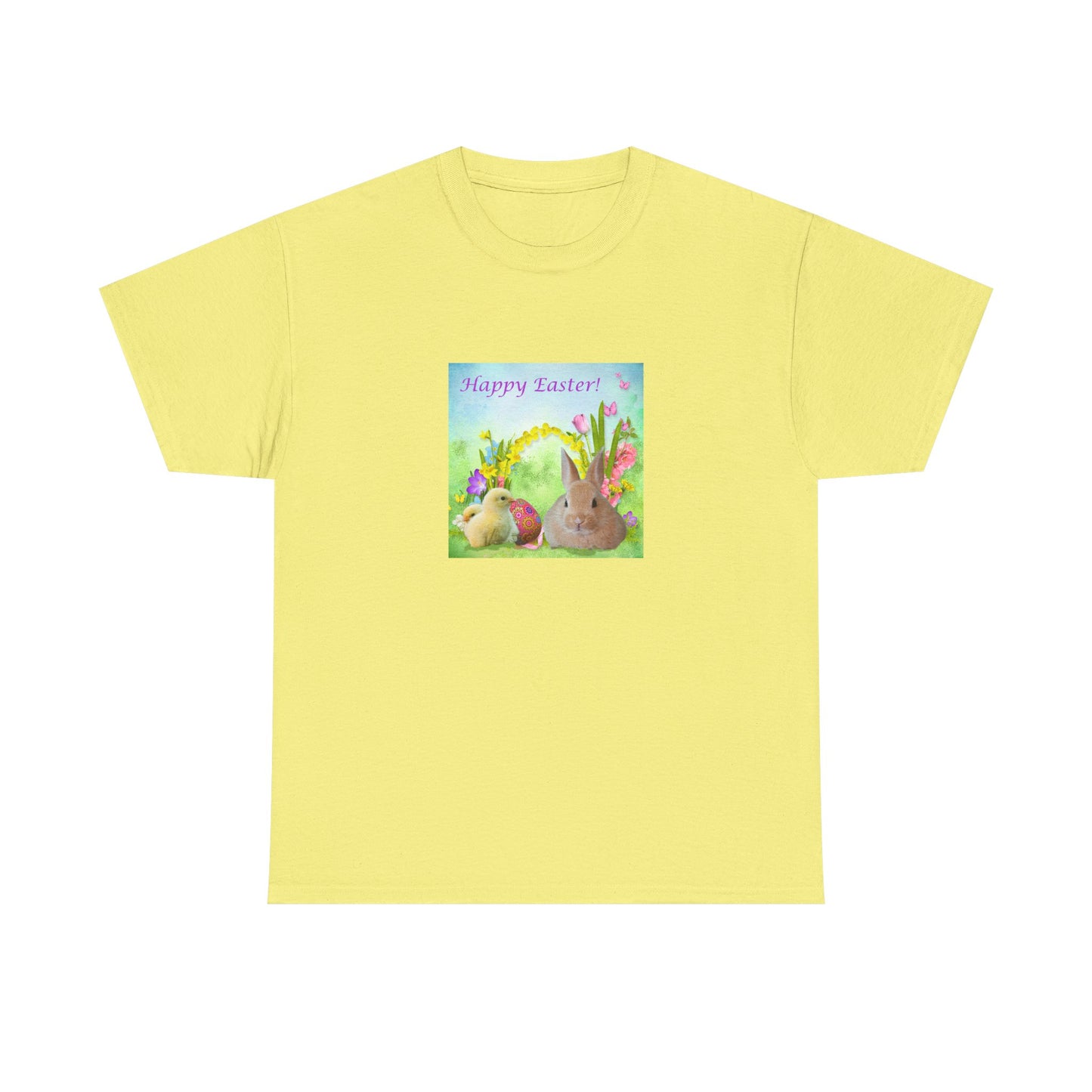 Happy Easter Unisex Heavy Cotton Tee - Cute Bunny Design