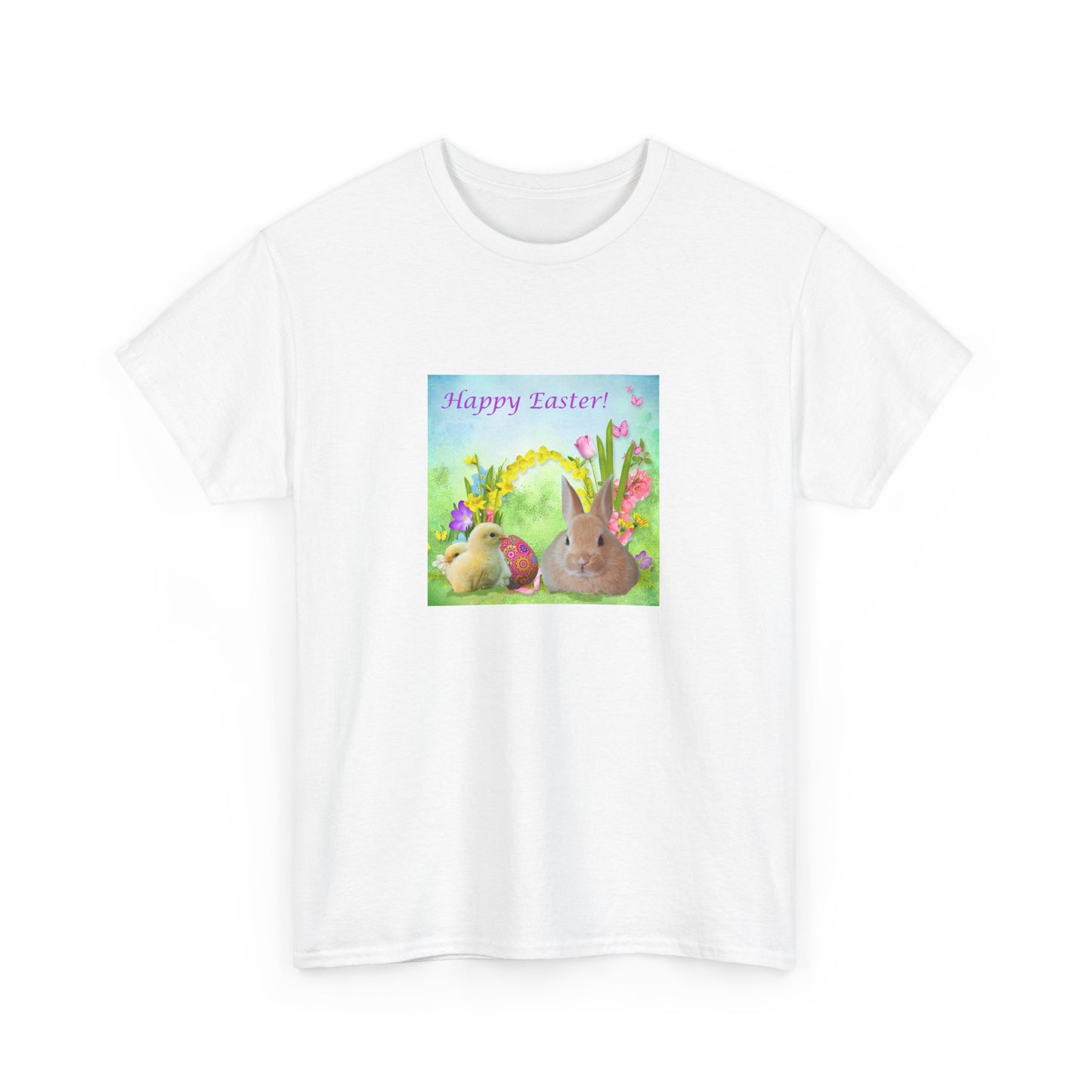 Happy Easter Unisex Heavy Cotton Tee - Cute Bunny Design