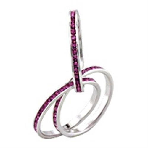 35422 - Rhodium Brass Ring with Top Grade Crystal in Rose