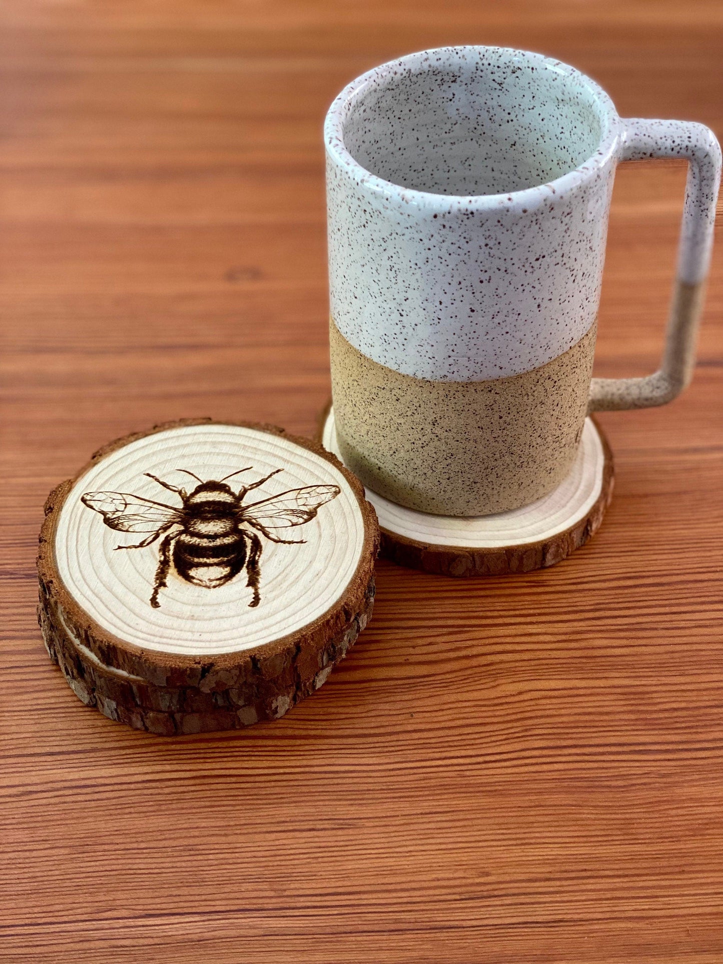 Bee Engraved Wood Coaster Set