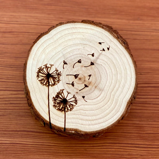 Dandelion Engraved Wood Coaster Set