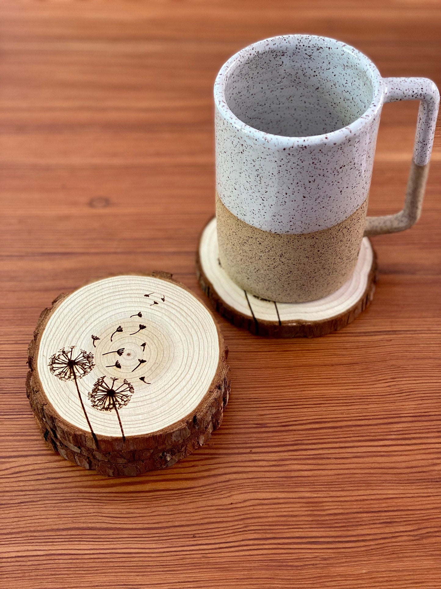 Dandelion Engraved Wood Coaster Set