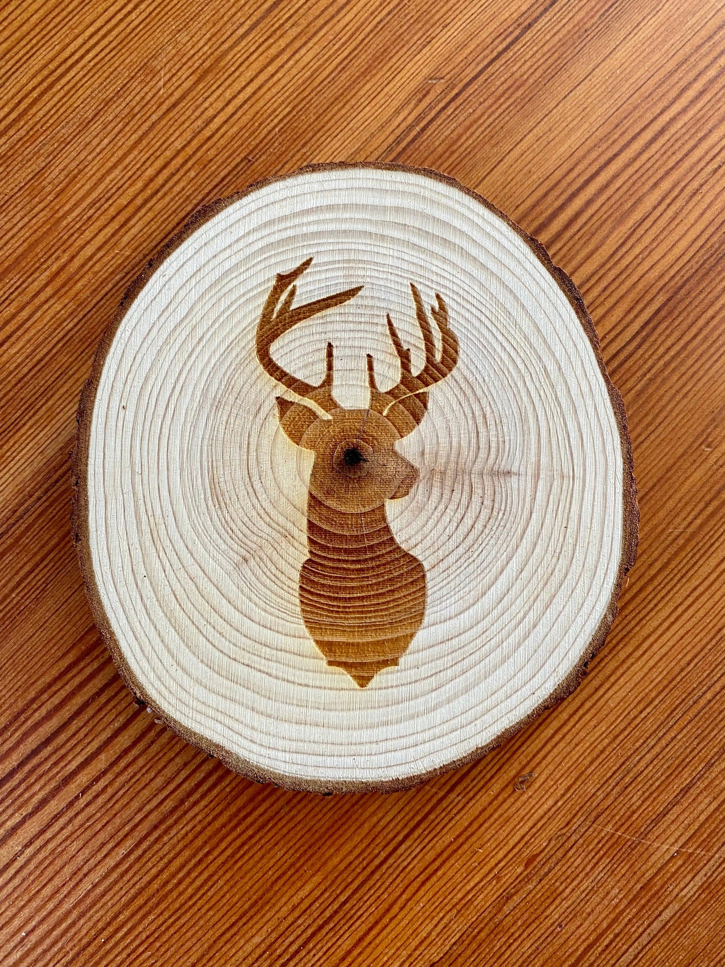Deer Head Engraved Wood Coaster Set