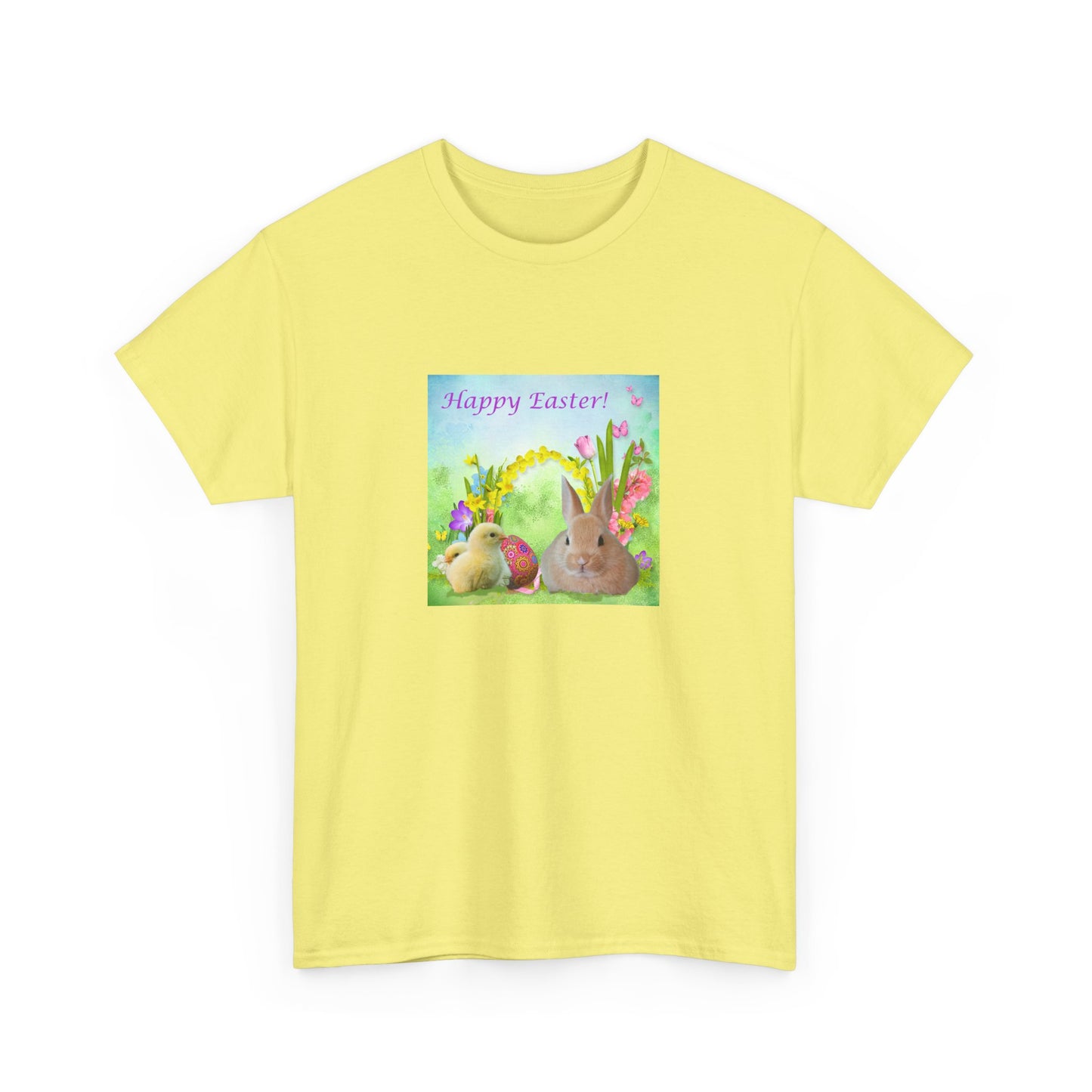 Happy Easter Unisex Heavy Cotton Tee - Cute Bunny Design