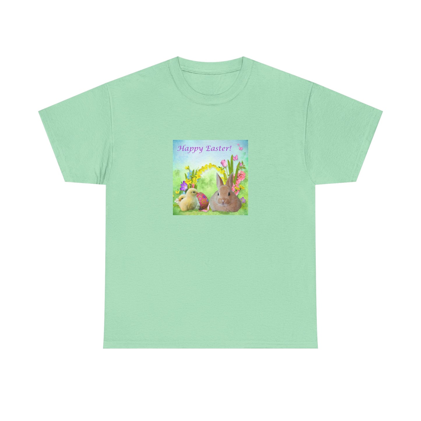 Happy Easter Unisex Heavy Cotton Tee - Cute Bunny Design