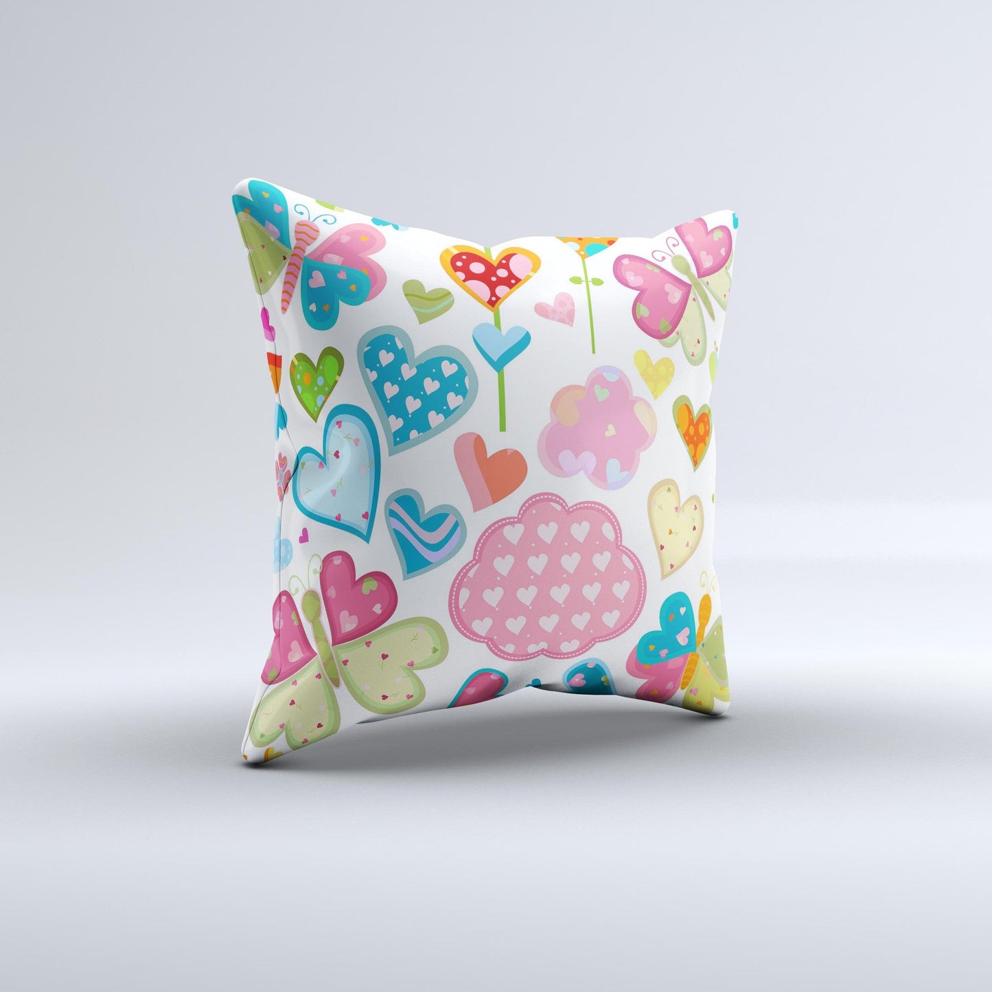 Fun Colored Love-Heart Treats Ink-Fuzed Decorative Throw Pillow