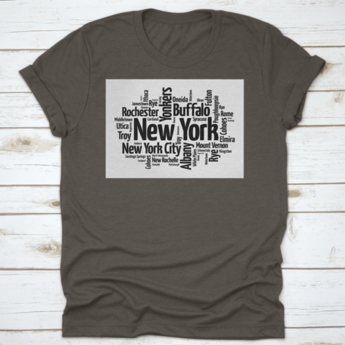 Black Silhouette Of New York Word Cloud Map With List Of Cities In Usa