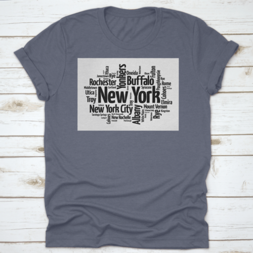 Black Silhouette Of New York Word Cloud Map With List Of Cities In Usa