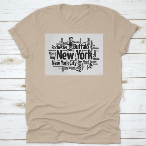Black Silhouette Of New York Word Cloud Map With List Of Cities In Usa