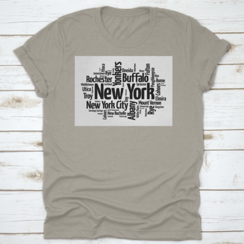 Black Silhouette Of New York Word Cloud Map With List Of Cities In Usa
