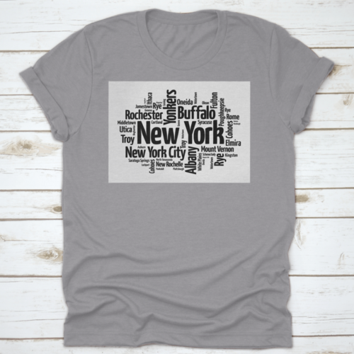 Black Silhouette Of New York Word Cloud Map With List Of Cities In Usa