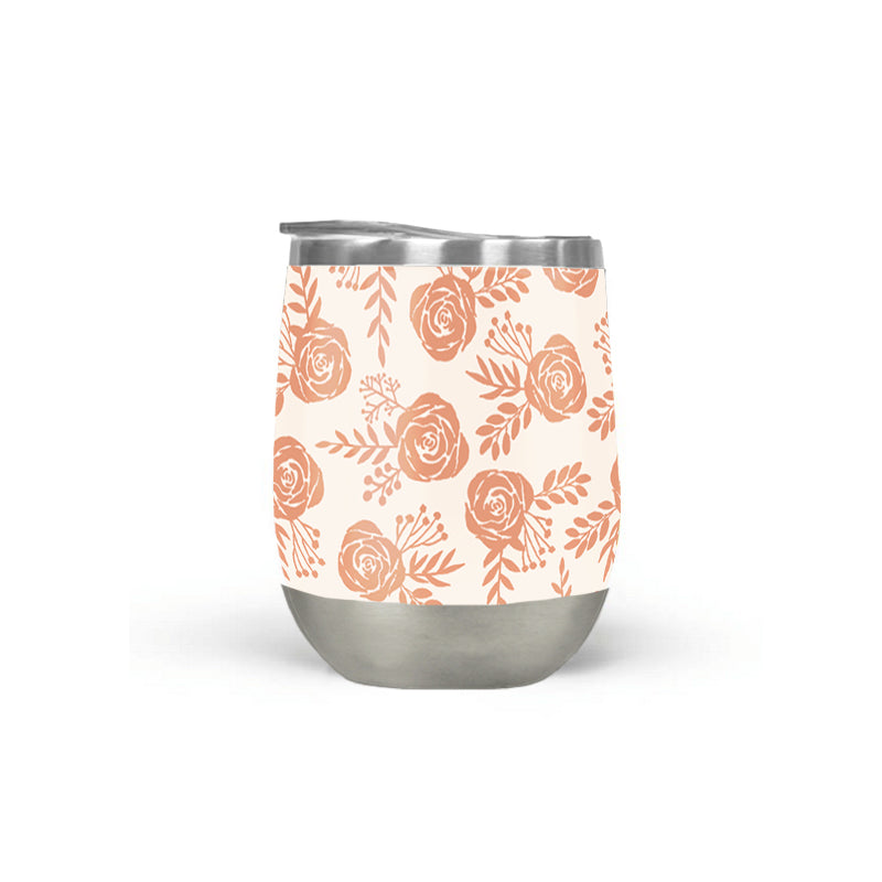 Warm Orange Floral Wine Tumbler