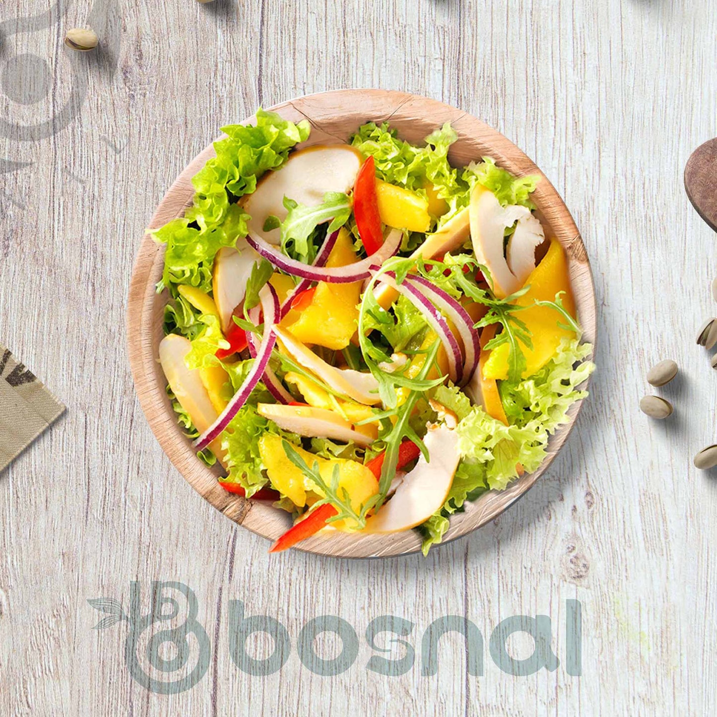 Bosnal - Palm Leaf Biodegradable Plates, 6 inch, Round Bowl, 25 Pcs