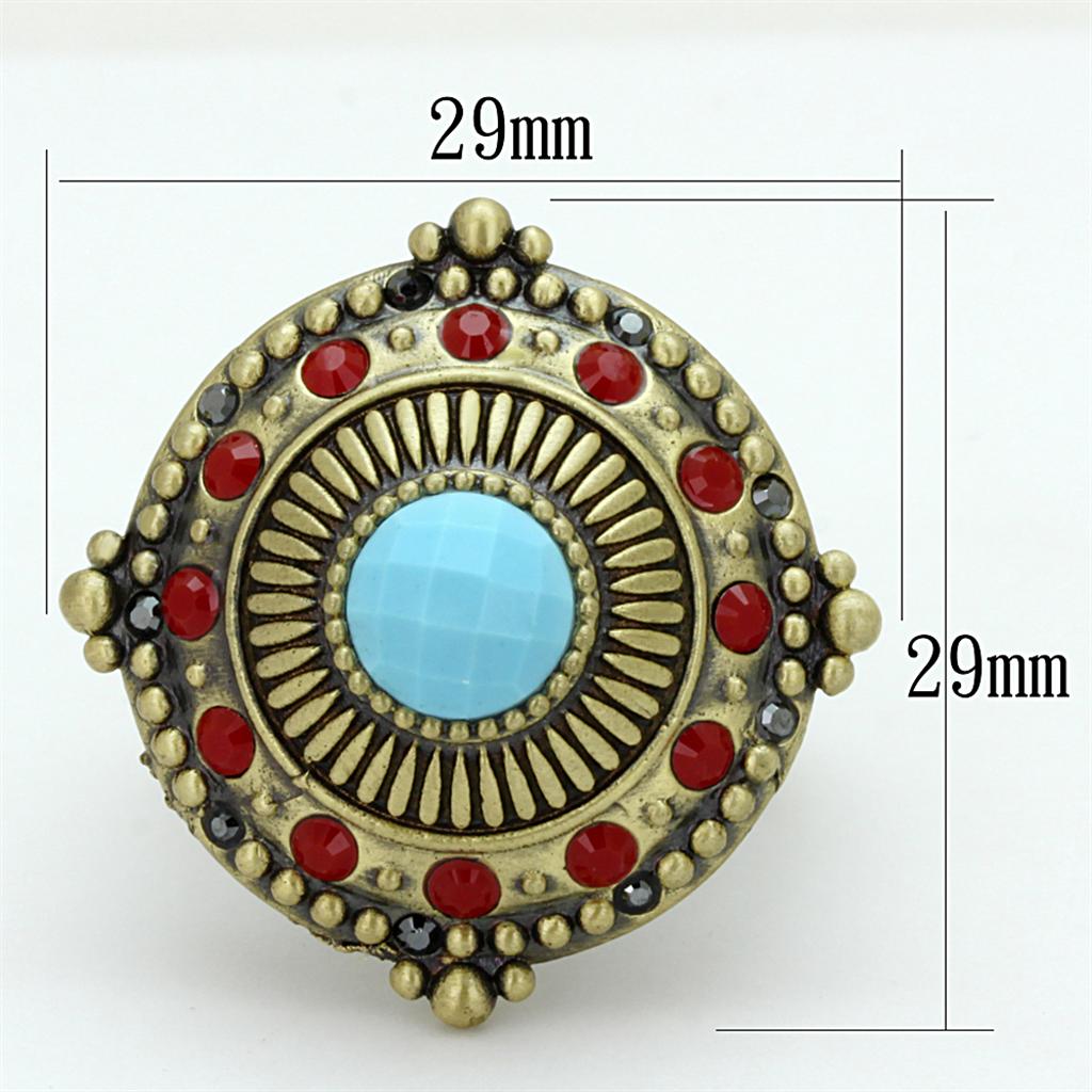 LO3890 - Antique Copper Brass Ring with Synthetic Turquoise in