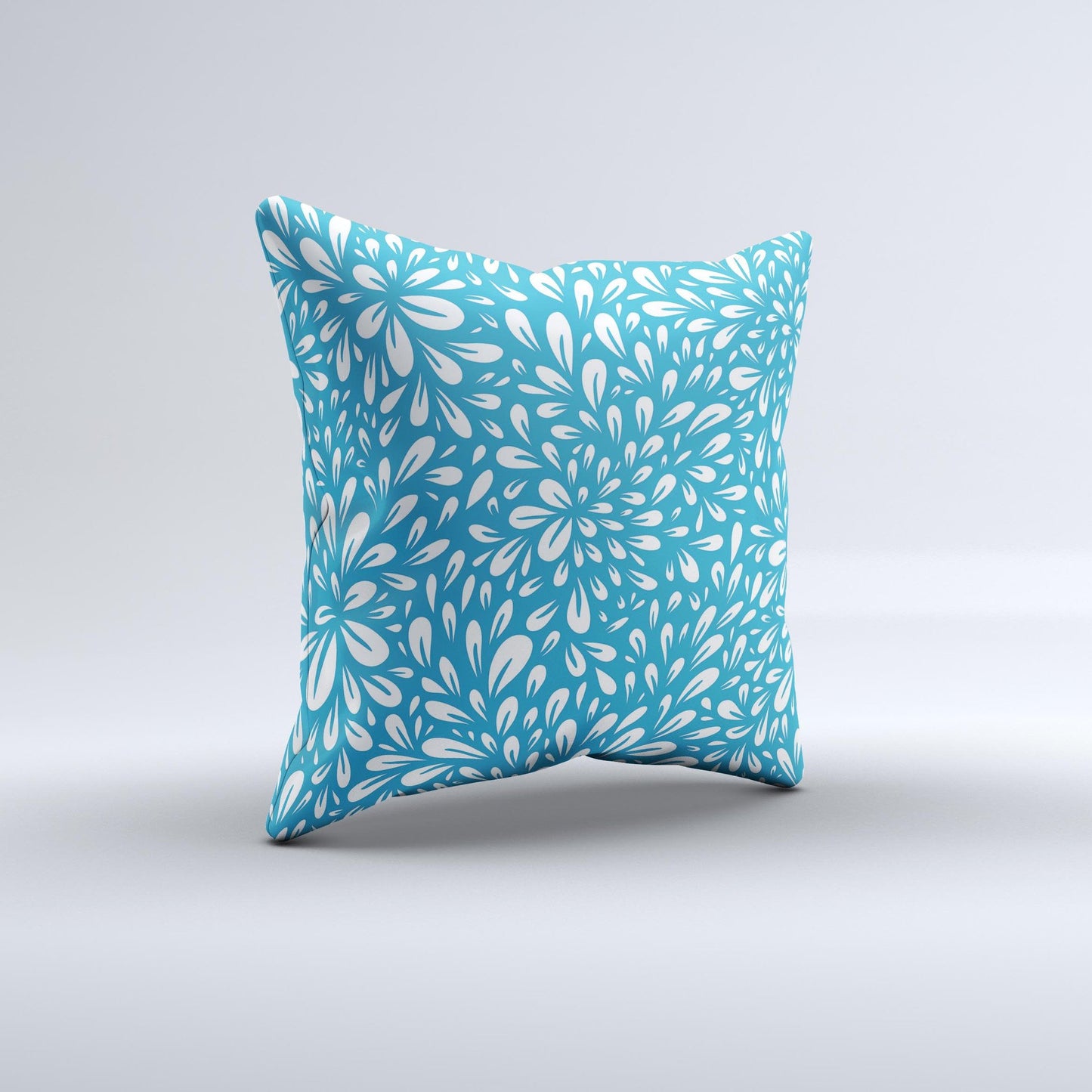 Light Blue & White Floral Sprout Ink-Fuzed Decorative Throw Pillow