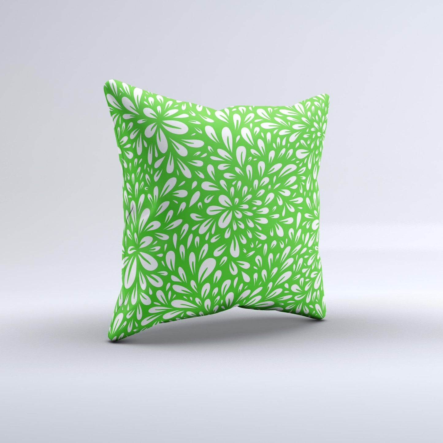 Lime Green & White Floral Sprout Ink-Fuzed Decorative Throw Pillow