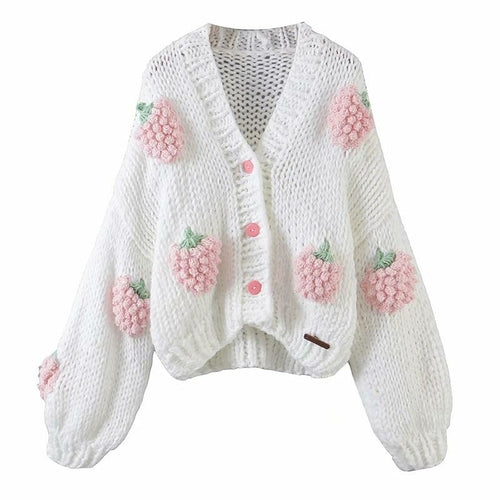 Cute Strawberry Handmade Cardigan Knitting Sweater