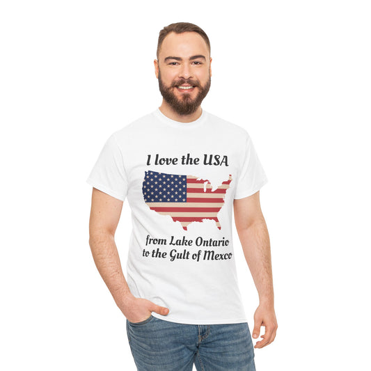USA Map T-Shirt – "I love the USA from Lake Ontario to the Gulf of Mexico" Patriotic Tee