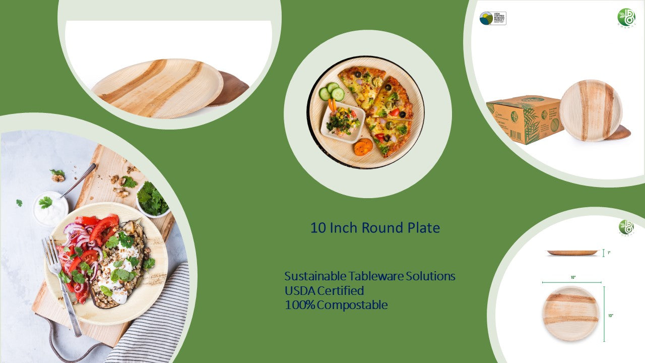 Bosnal - Palm Leaf Biodegradable Plates, 10 inch, Round, 25 Pcs