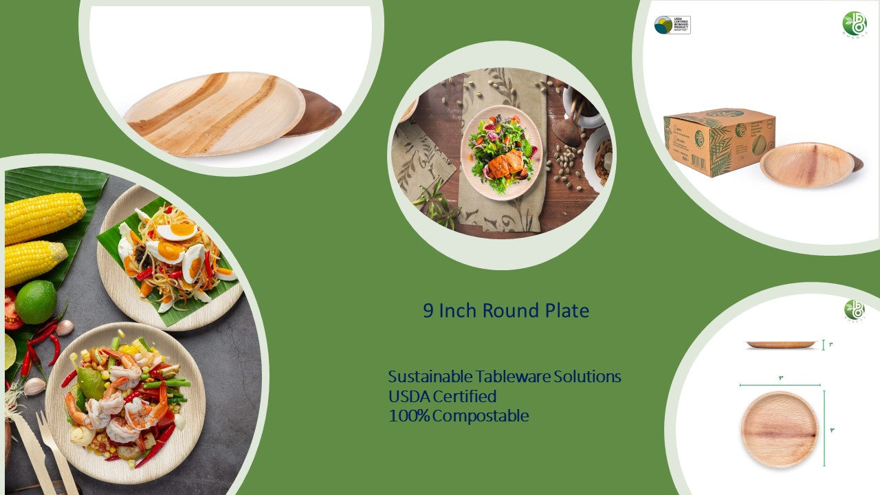 Bosnal - Palm Leaf Biodegradable Plates, 9 inch, Round, 25 Pcs