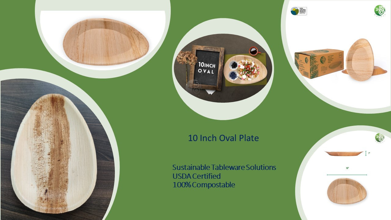 Bosnal - Palm Leaf Biodegradable Plates, 10 inch, Oval, 25 Pcs