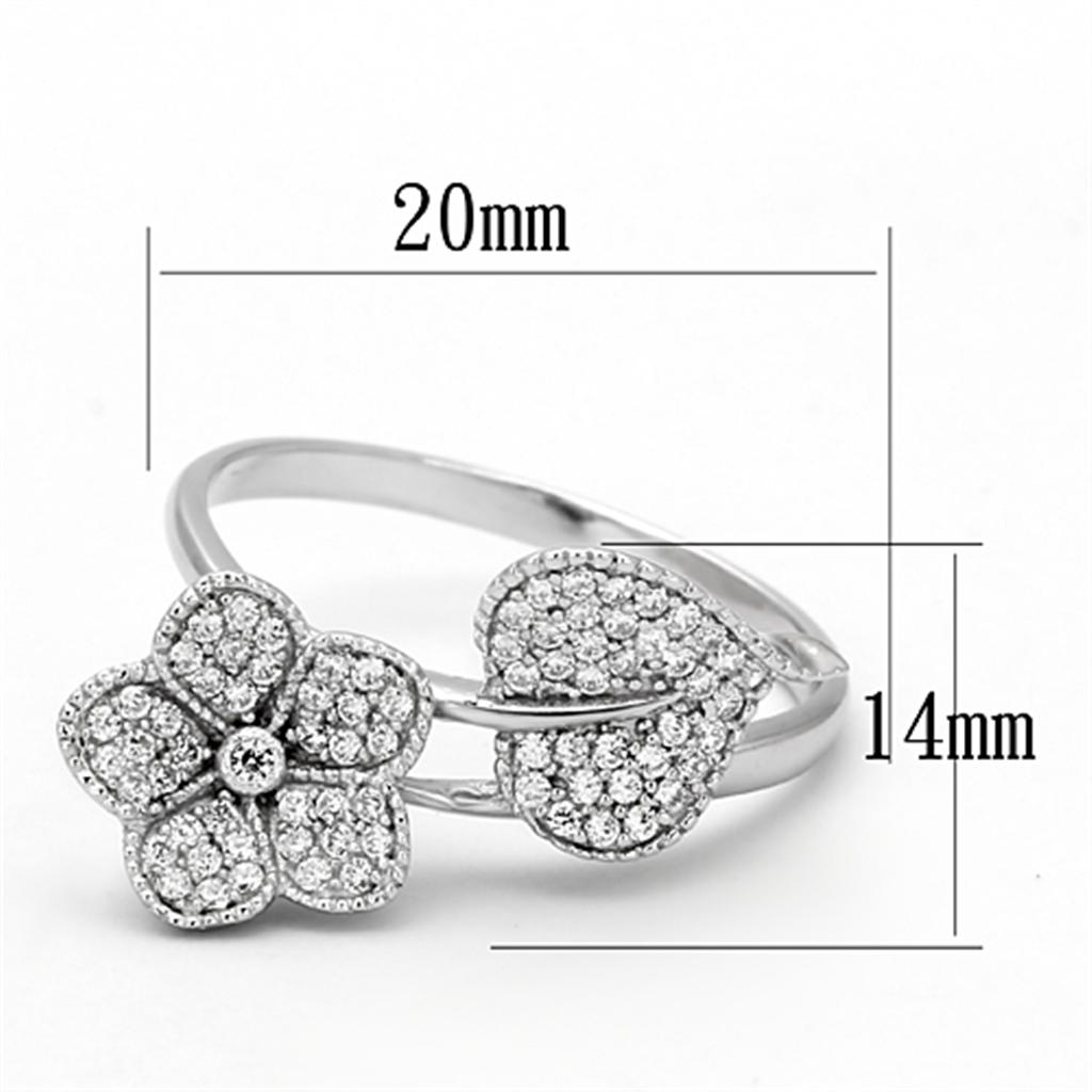 TS114 - Rhodium 925 Sterling Silver Ring with AAA Grade CZ in Clear