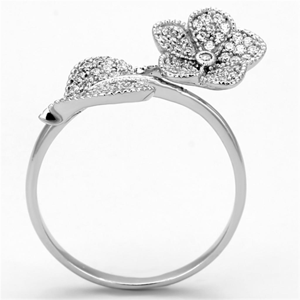 TS114 - Rhodium 925 Sterling Silver Ring with AAA Grade CZ in Clear