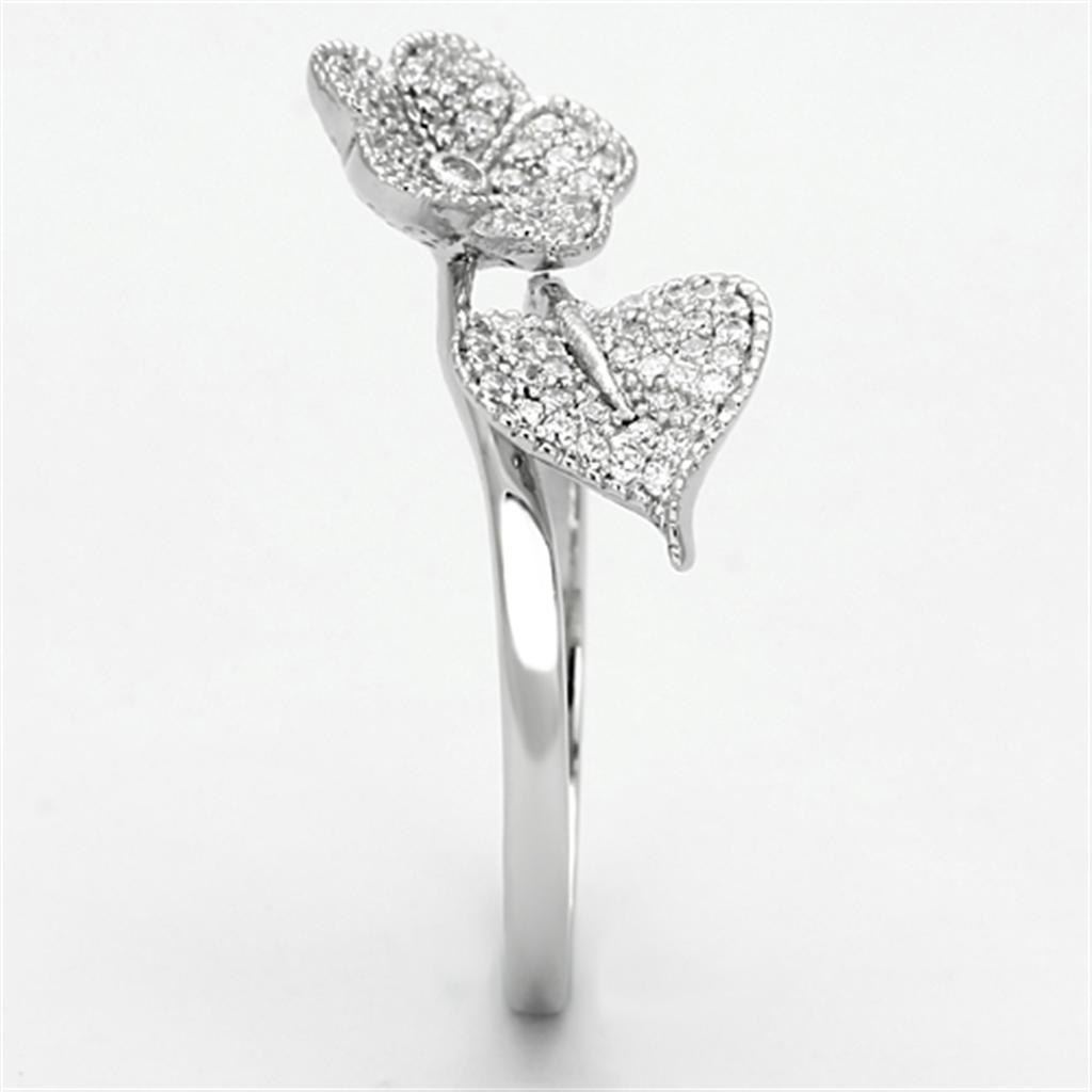 TS114 - Rhodium 925 Sterling Silver Ring with AAA Grade CZ in Clear