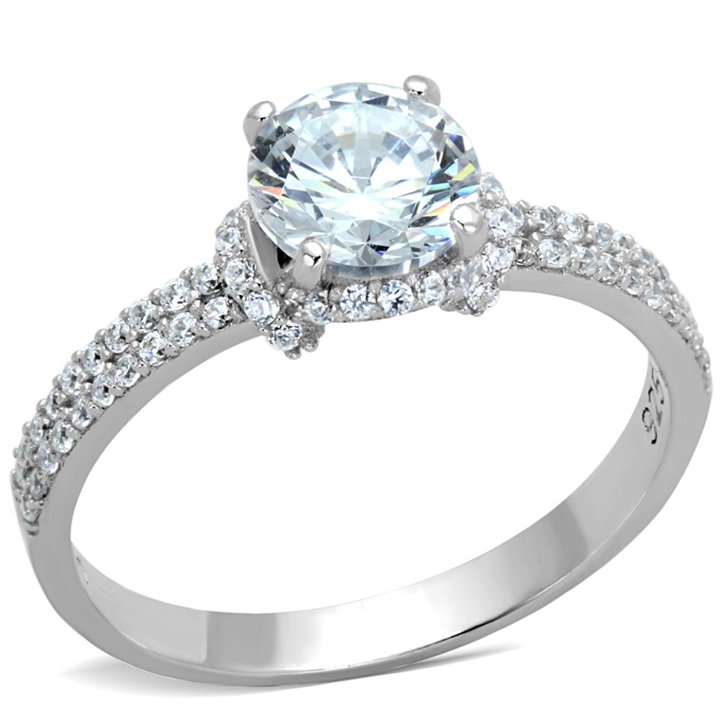 TS197 - Rhodium 925 Sterling Silver Ring with AAA Grade CZ in Clear