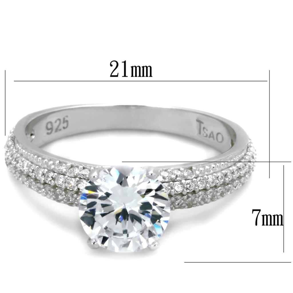 TS338 - Rhodium 925 Sterling Silver Ring with AAA Grade CZ in Clear