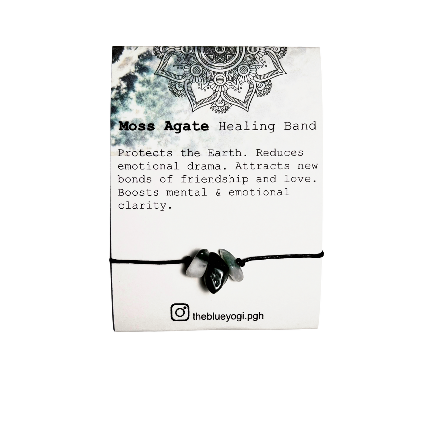 Moss agate Healing Band with an Affirmation