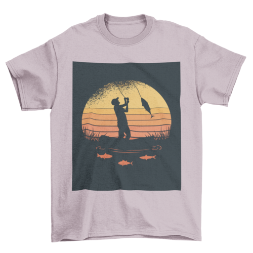 Fisherman with retro sunset t-shirt