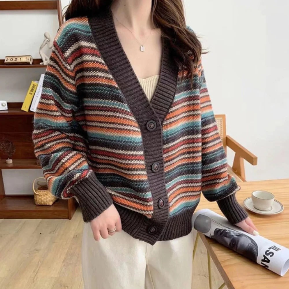 Women's Button Down Striped Cardigan
