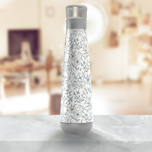 Blue Gray Flower Peristyle Water Bottle