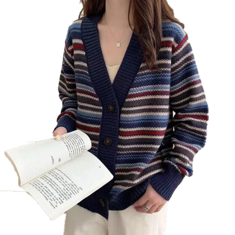 Women's Button Down Striped Cardigan