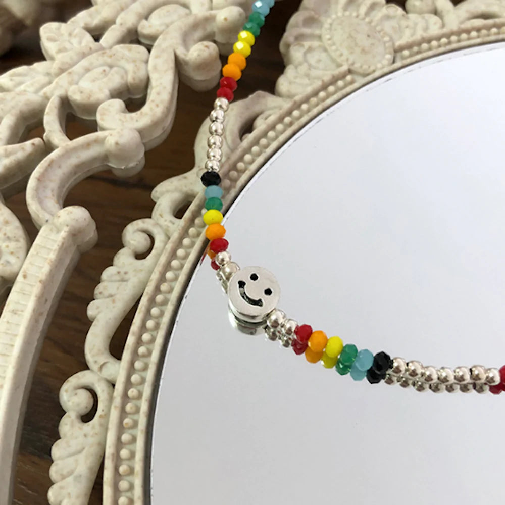 Women's Colorful Beaded Necklace With Happy Face