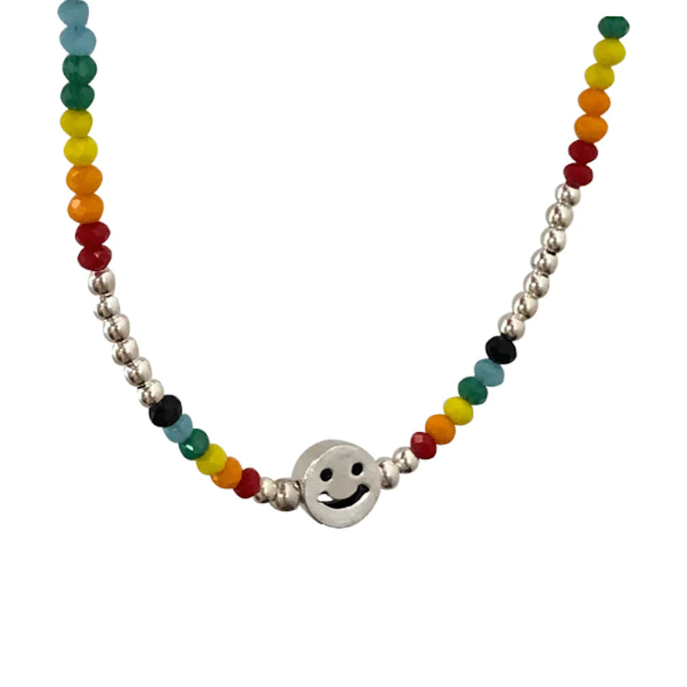 Women's Colorful Beaded Necklace With Happy Face