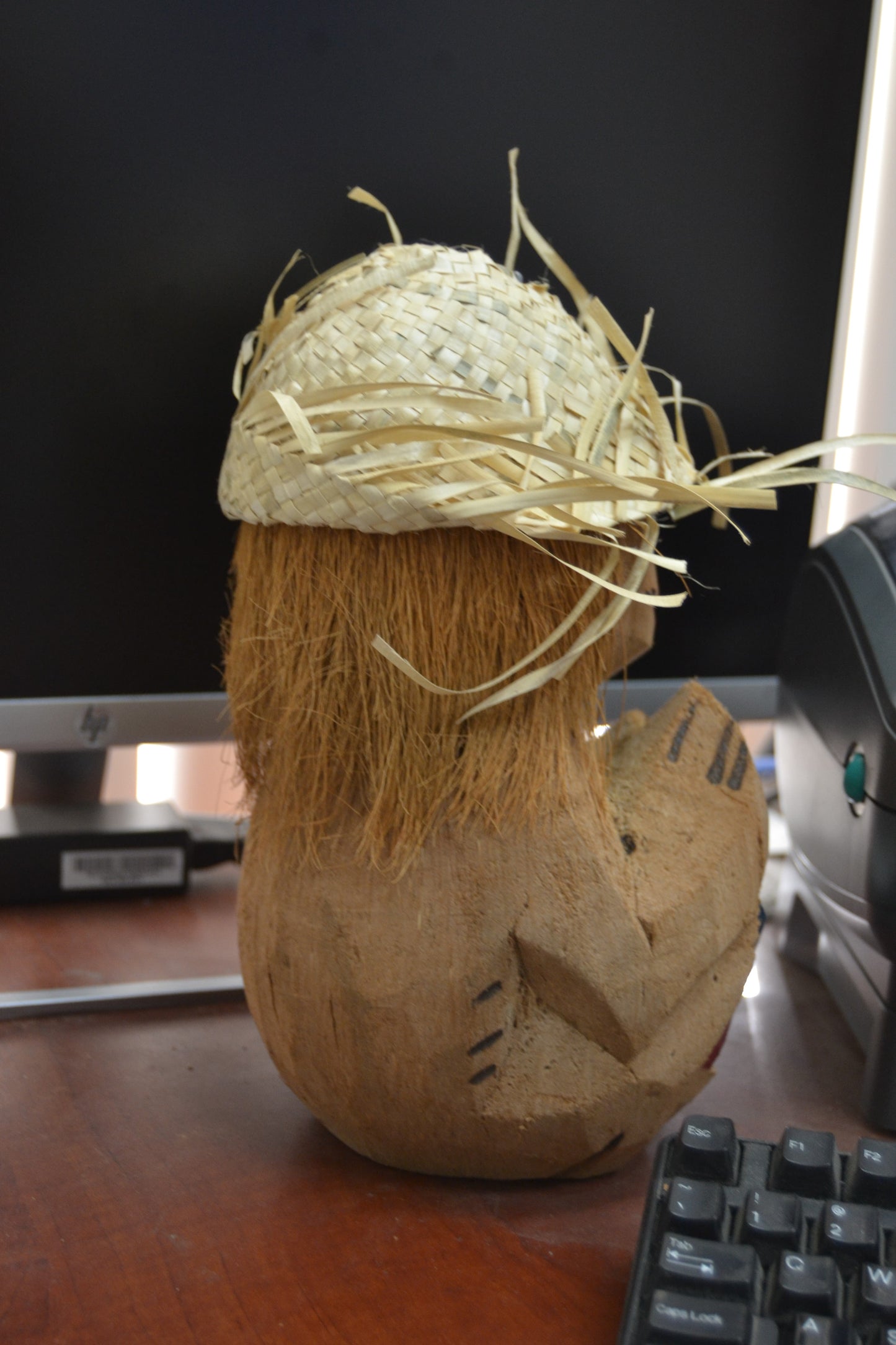 Hand Carved Coconut Monkey Display Stand Souvenir