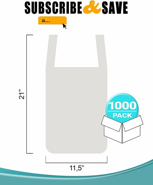 Pack of 1000 Earth Friendly Grocery Bags, White 11.5 x 6.5 x 21.