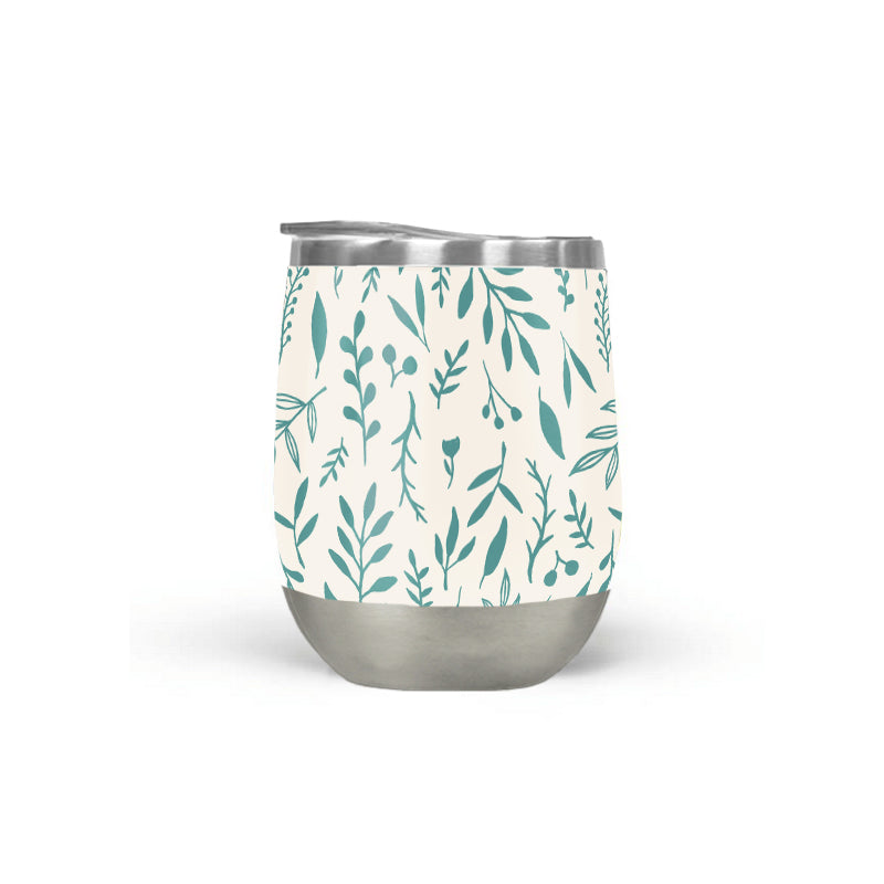Teal Falling Leaves Wine Tumbler