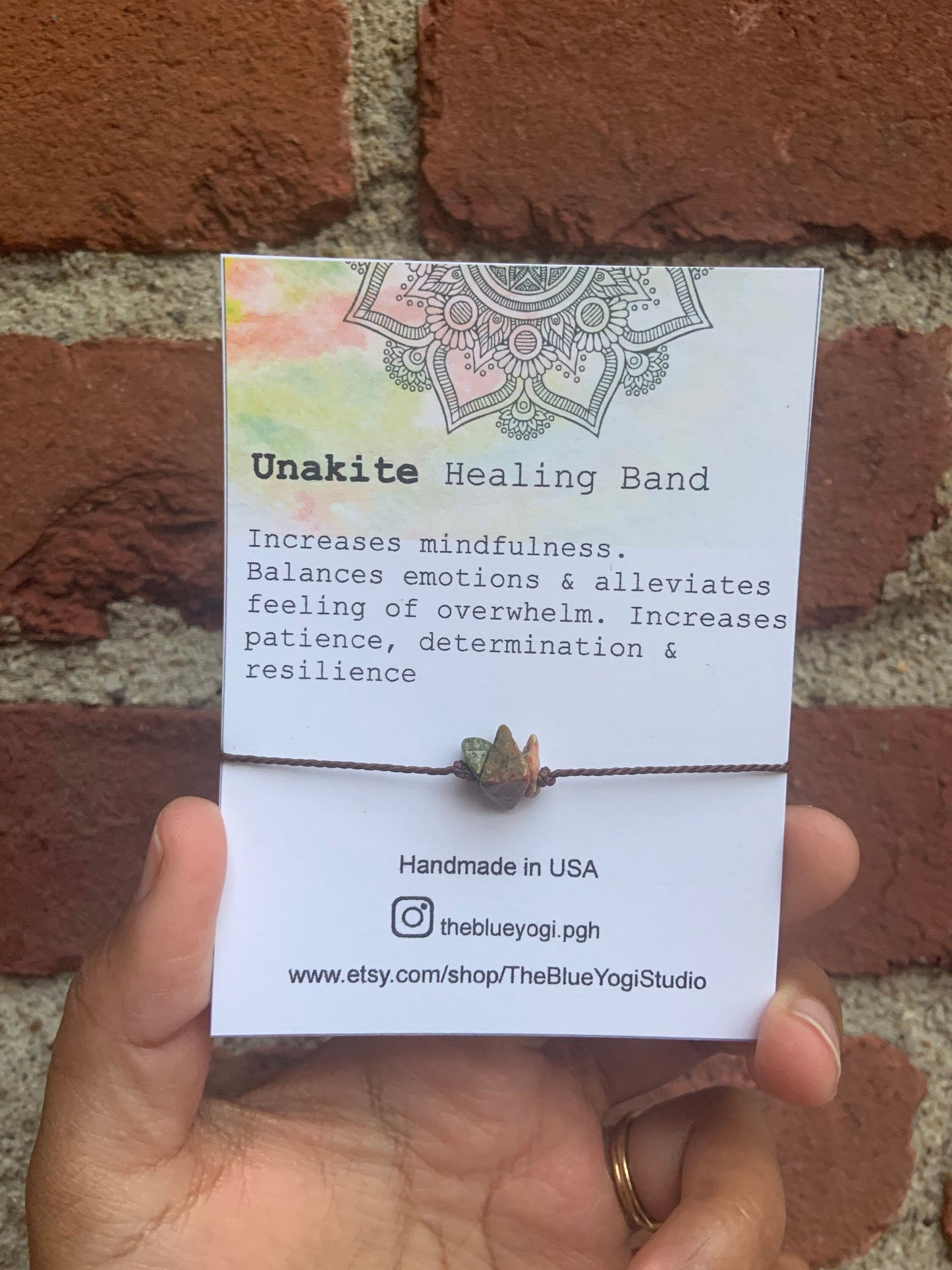 Unakite Gemstone Healing Band Casual & Boho Bracelet or Anklet Tie