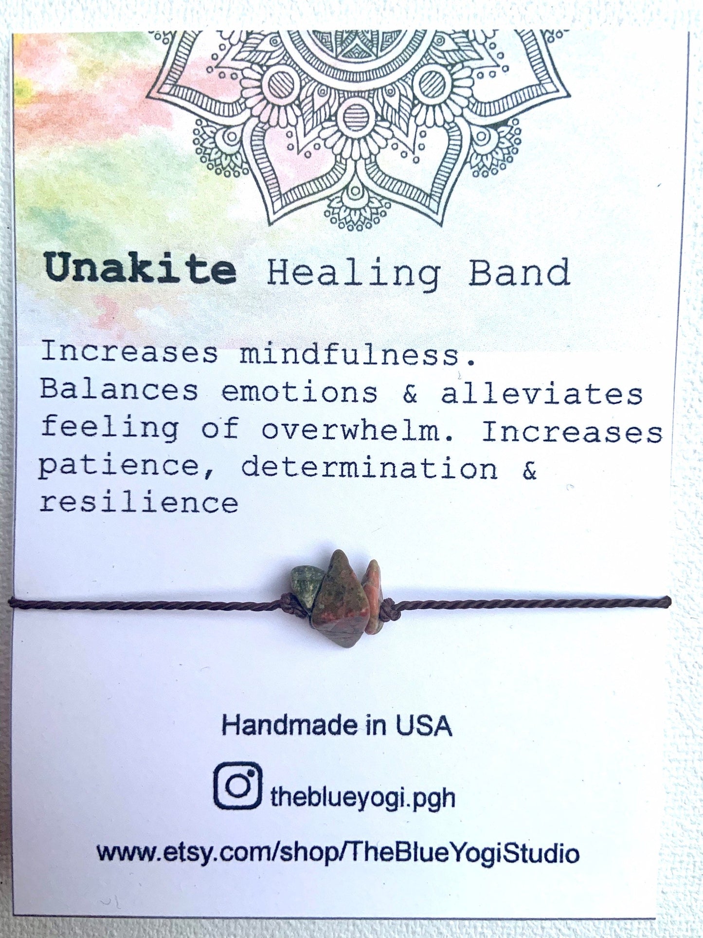 Unakite Gemstone Healing Band Casual & Boho Bracelet or Anklet Tie