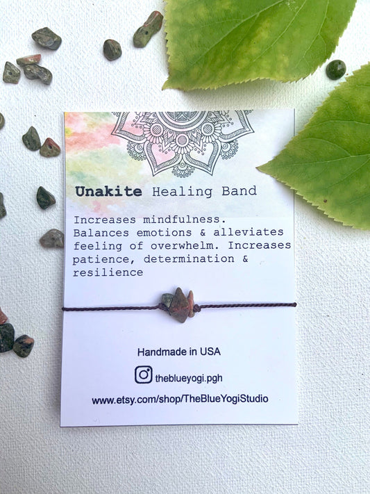 Unakite Gemstone Healing Band Casual & Boho Bracelet or Anklet Tie