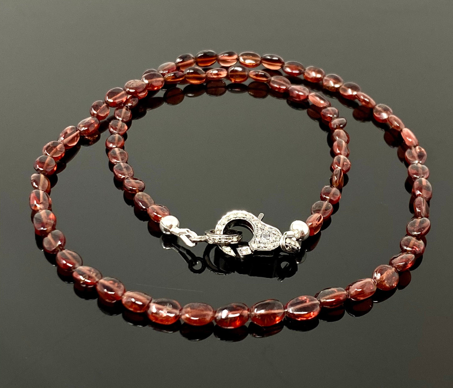 18” Garnet Necklace with Pave Diamond Clasp, Garnet Necklace, Gifts
