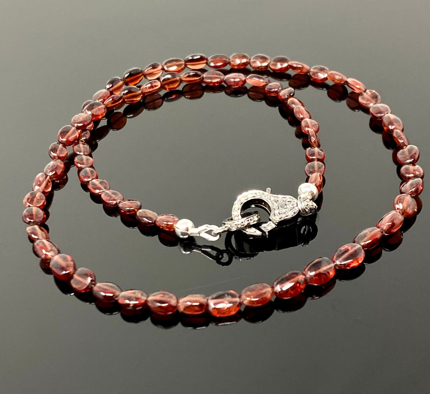 18” Garnet Necklace with Pave Diamond Clasp, Garnet Necklace, Gifts