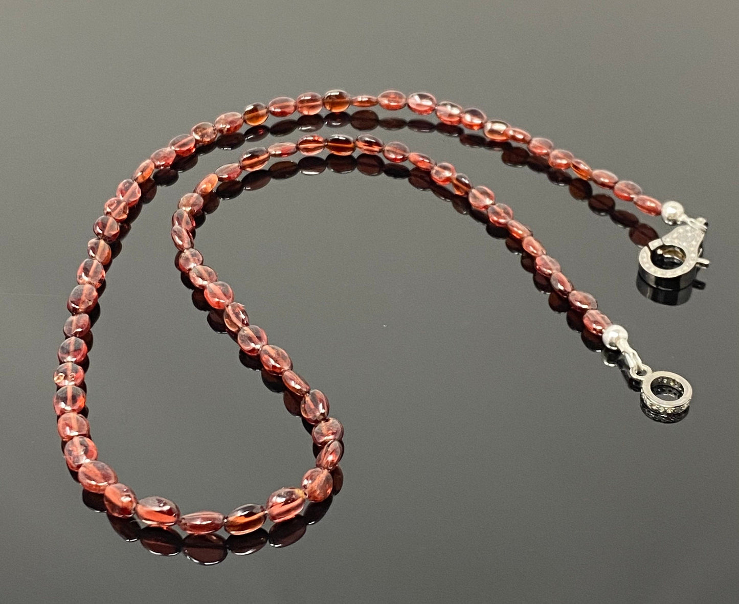 18” Garnet Necklace with Pave Diamond Clasp, Garnet Necklace, Gifts